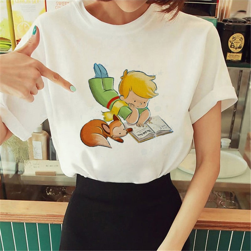 Hot Spring Summer Little Prince Graphic Women's T-Shirt Little Prince Graphic Tees Vouge Shirts For women O-Neck Short Sleeve