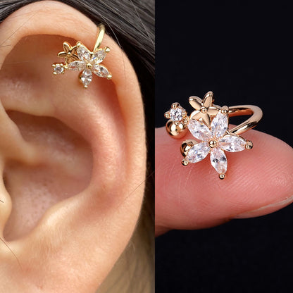 1pcs Simple Flower Shape Zircon Ear Cuff for Women Charming Crystal Clip on Earrings Earcuff Without Piercing  Fashion Jewelry
