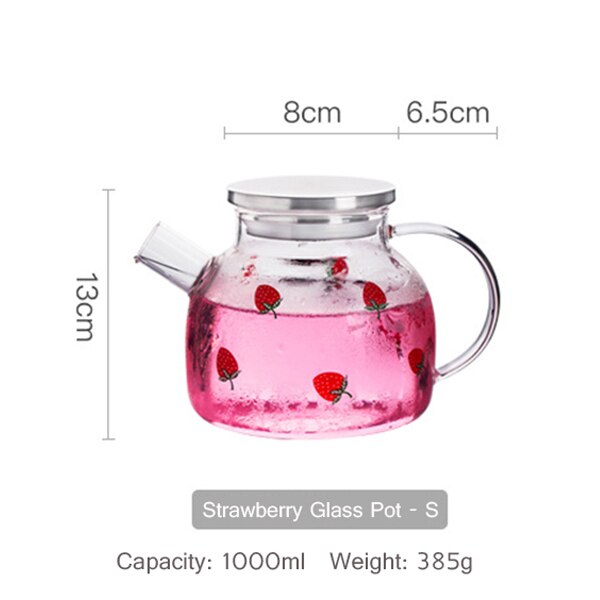 Kawaii Strawberry Glass Cold Water Pot Large Capacity Juice Fruit Teapot Heat Resistant Glass Kettle For Boiling Water Cute Cups