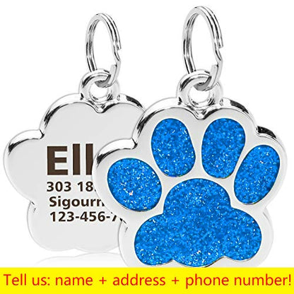 Personalized Dog Cat Tags Engraved Cat Dog Puppy Pet ID Name Collar Tag Pendant Pet Accessories Paw Glitter Pendant