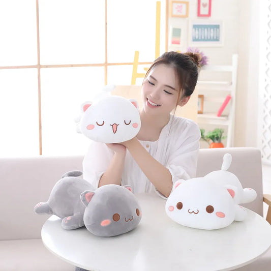 Kawaii Cat Plush Toy Stuffed 35cm 50cm 65cm Lying Kitten Pillow White Kitty Grey Kids Toys Birthday Gift for Children
