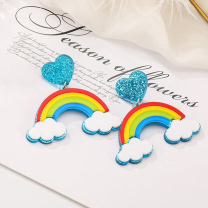 Donarsei Fashion Colorful Rainbow Earrings For Women Cute Cartoon Cloud Heart Drop Dangle Earrings Gift