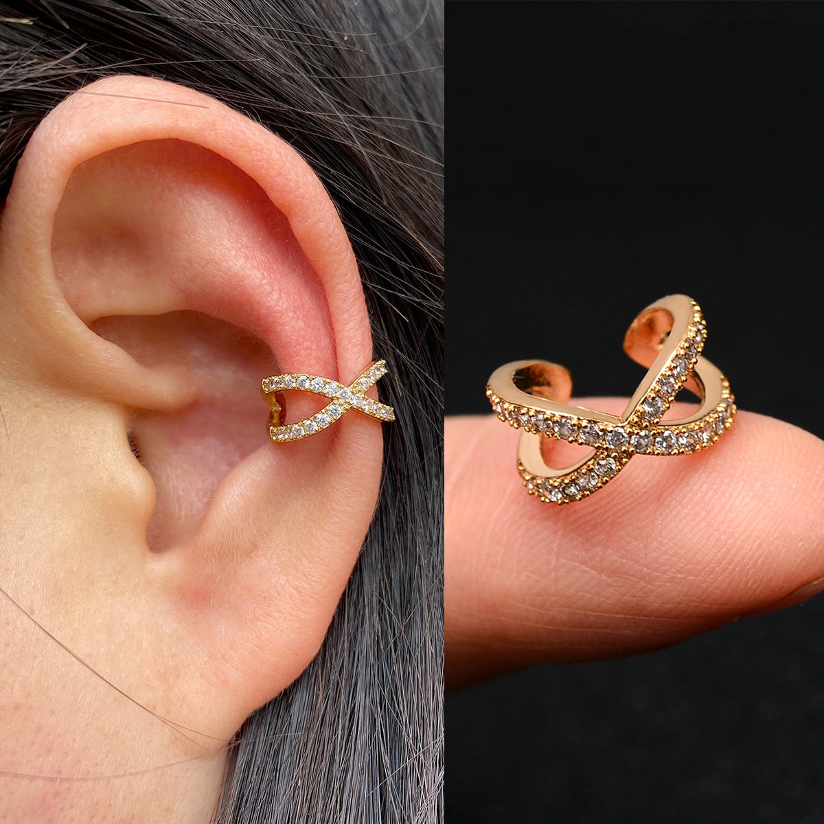 1pcs Simple Flower Shape Zircon Ear Cuff for Women Charming Crystal Clip on Earrings Earcuff Without Piercing  Fashion Jewelry