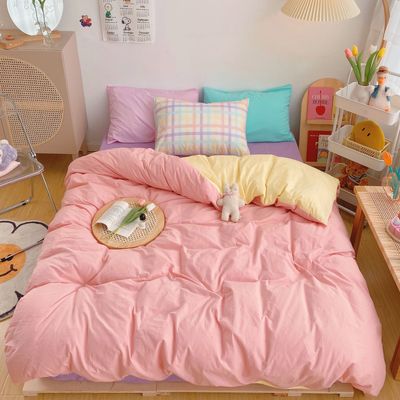 Kawaii Fashion Rainbow Bedding Set 100% Cotton Flat Bed Sheet And Pillowcases Luxury Korean Style Princess Full Queen Bed Sets