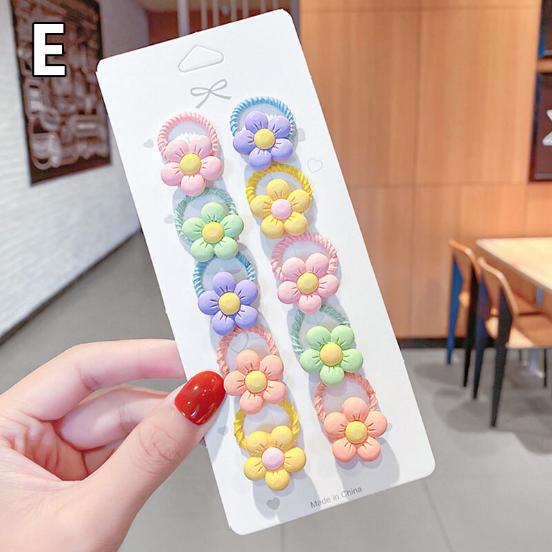 10 Pcs/Set Children Cute Hair Bands Cartoon Flower Elastic Hair Bands Girls Baby Lovely Rubber Bands Gift Kids Hair Accessories