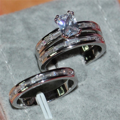 FDLK   2Pcs Bridal Set Elegant Rings for Women Wedding Engagement Fashion Jewelry With Full Shiny Cubic Zircon Female Ring