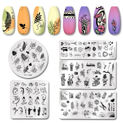 PICT YOU Rose Flower Nail Stamping Plates  Line Pictures Nail Art Plate Stamp Template Marble Leaves Image Printing Plates Tools