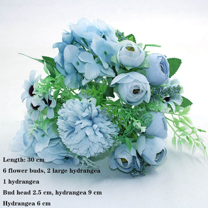 Blue variety autumn fake tea rose peony silk flower autumn gerbera daisy fake flower plastic DIY wedding home accessories