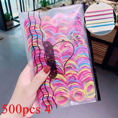 100/500pcs/Bag Girls Cute Colorful Basic Elastic Hair Bands Ponytail Holder Children Scrunchie Rubber Band Kids Hair Accessories