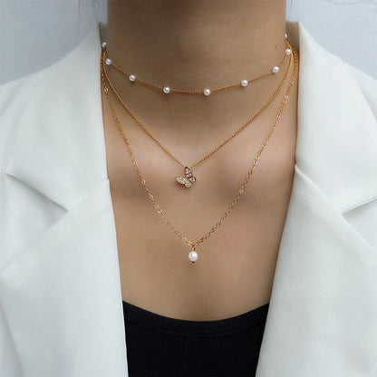 Gold Color Layered Flower Pendant Necklace Women Bohemian Small Daisy Pearl Chain Collar Necklace Female Jewelry Gifts