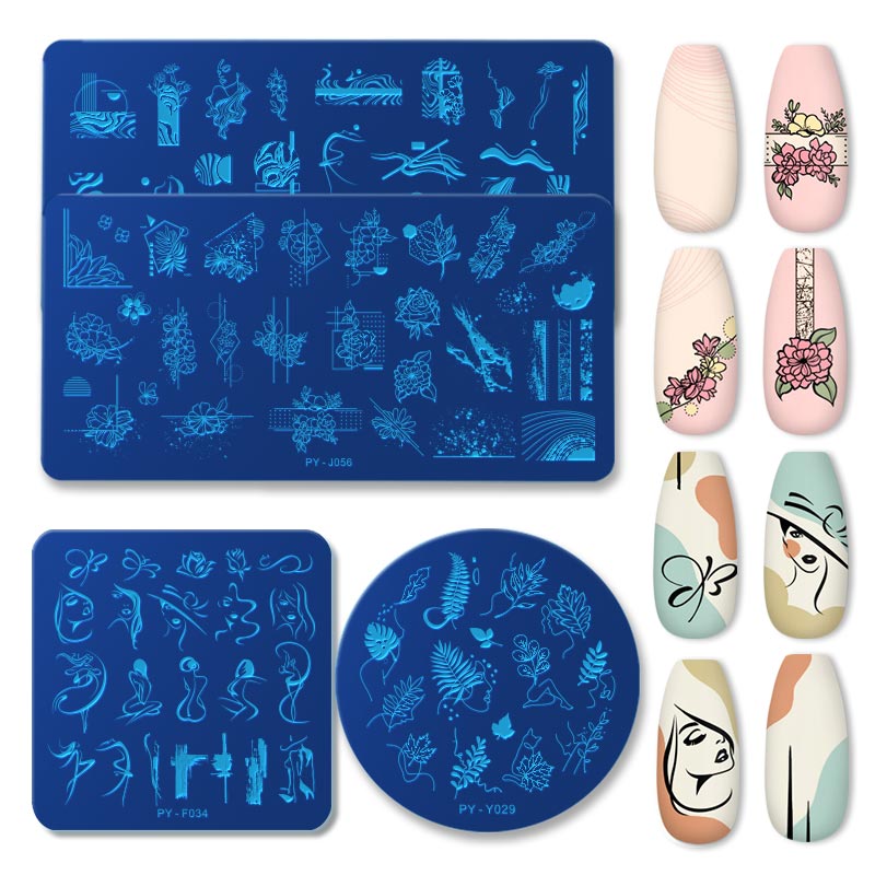 PICT YOU Rose Flower Nail Stamping Plates  Line Pictures Nail Art Plate Stamp Template Marble Leaves Image Printing Plates Tools