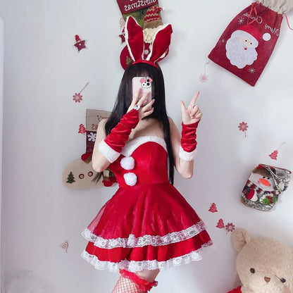 Sweet Santa Claus & Bunny Women's Cosplay Dress Set Christmas Costume