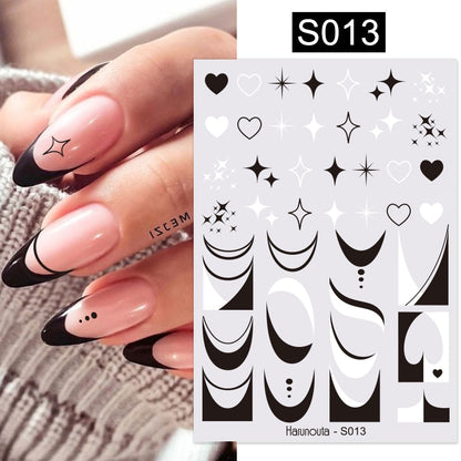 Harunouta Simple Flowers 3D Nail Stickers Gold Heart French Tip Lines Leopard Print Design Adhesive Sliders Manicure Nail Decals