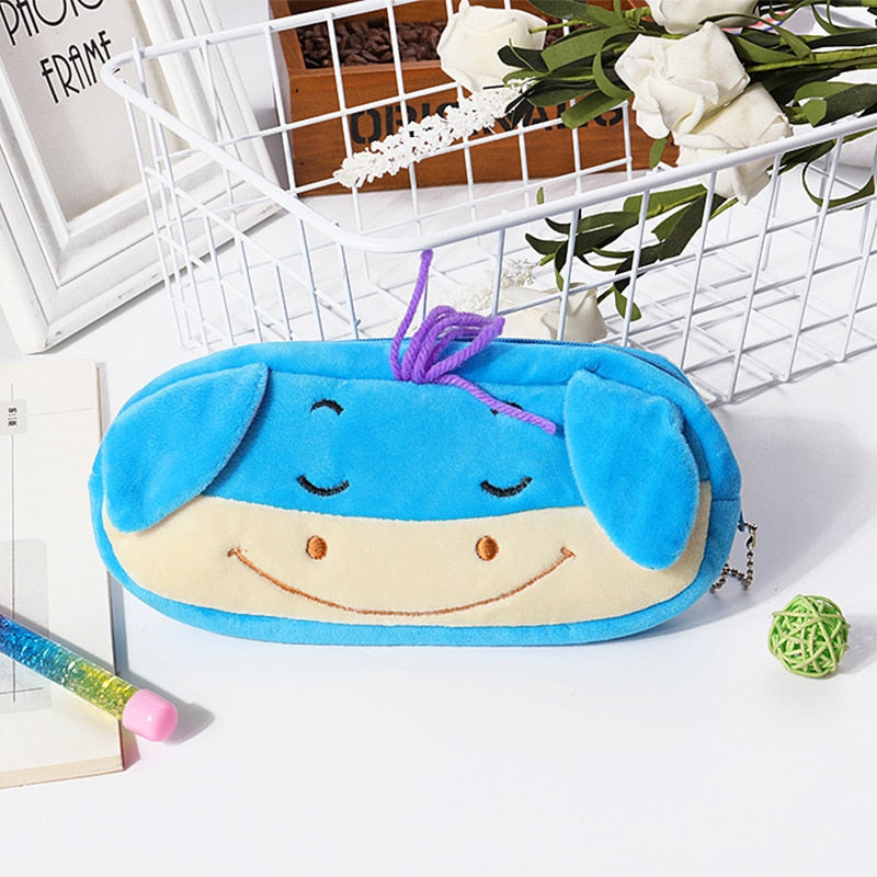 1Pcs Kawaii Cartoon Pencil Case Plush Cute Handle Pencilcase School Supplies Pencil Bag for Boy Girl Stationery Pouch