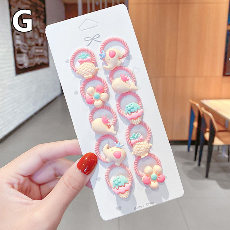 10 Pcs/Set Children Cute Hair Bands Cartoon Flower Elastic Hair Bands Girls Baby Lovely Rubber Bands Gift Kids Hair Accessories