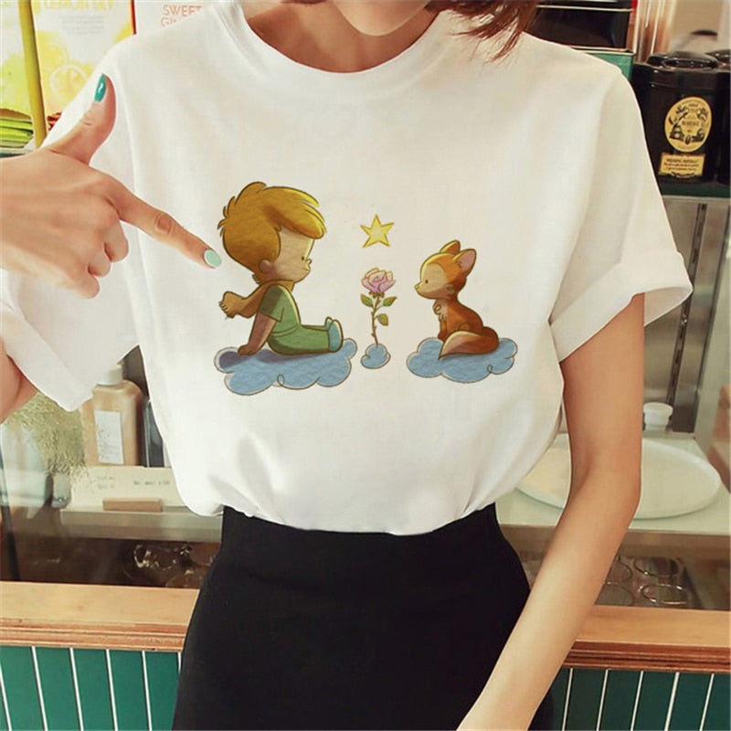 Hot Spring Summer Little Prince Graphic Women's T-Shirt Little Prince Graphic Tees Vouge Shirts For women O-Neck Short Sleeve