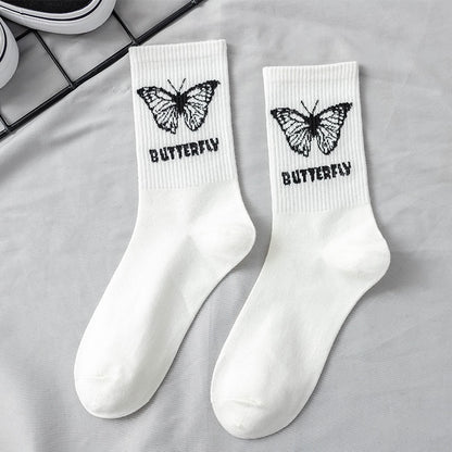 Women Korea Funny Socks Long Socks Black Cool Socks Harajuku Hip Hop Cotton Skateboard Socks Men New Trend Daisy Socks Men