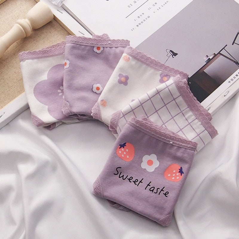 5Pcs/set Cotton Panties for Women Girl Briefs Underwear Plus Size Cute Soft Short Pantys Lingerie Female Ladies Underpants