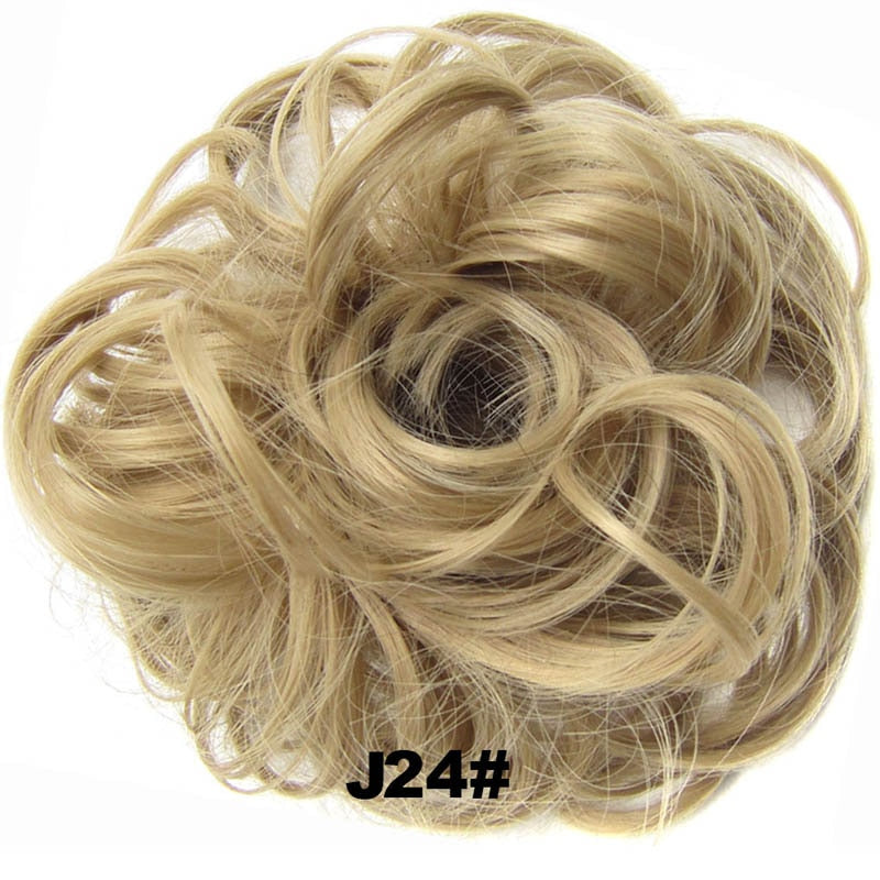 Jeedou Messy Bun Chignon Donut Hair Pad Elastic Hair Rope Rubber Band Synthetic Hairpiece Black Gary Brown Color