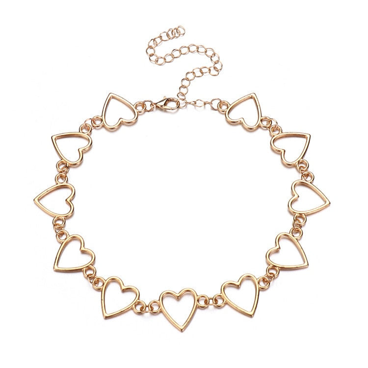 New Hollow Korean Sweet Love Heart Choker Necklace Statement Girlfriend Gift Cute Bicolor Necklace Jewelry Collier Femme