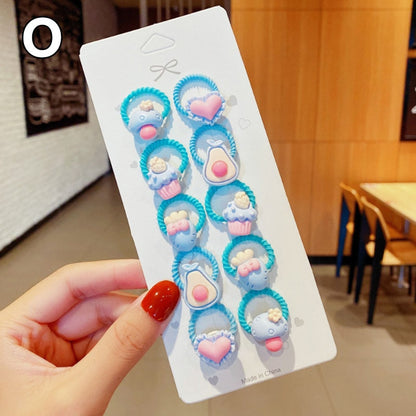 10 Pcs/Set Children Cute Hair Bands Cartoon Flower Elastic Hair Bands Girls Baby Lovely Rubber Bands Gift Kids Hair Accessories