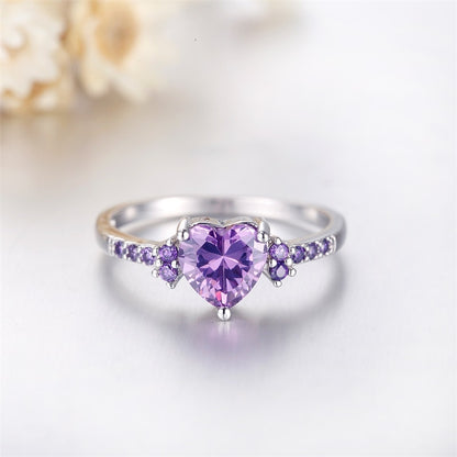 With Credentials Real Tibetan Silver Amethyst Ring Lovely Heart Shape Purple Zircon Crystal Ring for Women Jewelry Romantic Gift