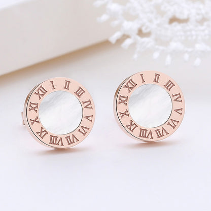 Korean Simple Statement Earrings Stainless Steel Stud Earrings For Women Vintage Roman Numeral Crystal Small Earing Jewelry