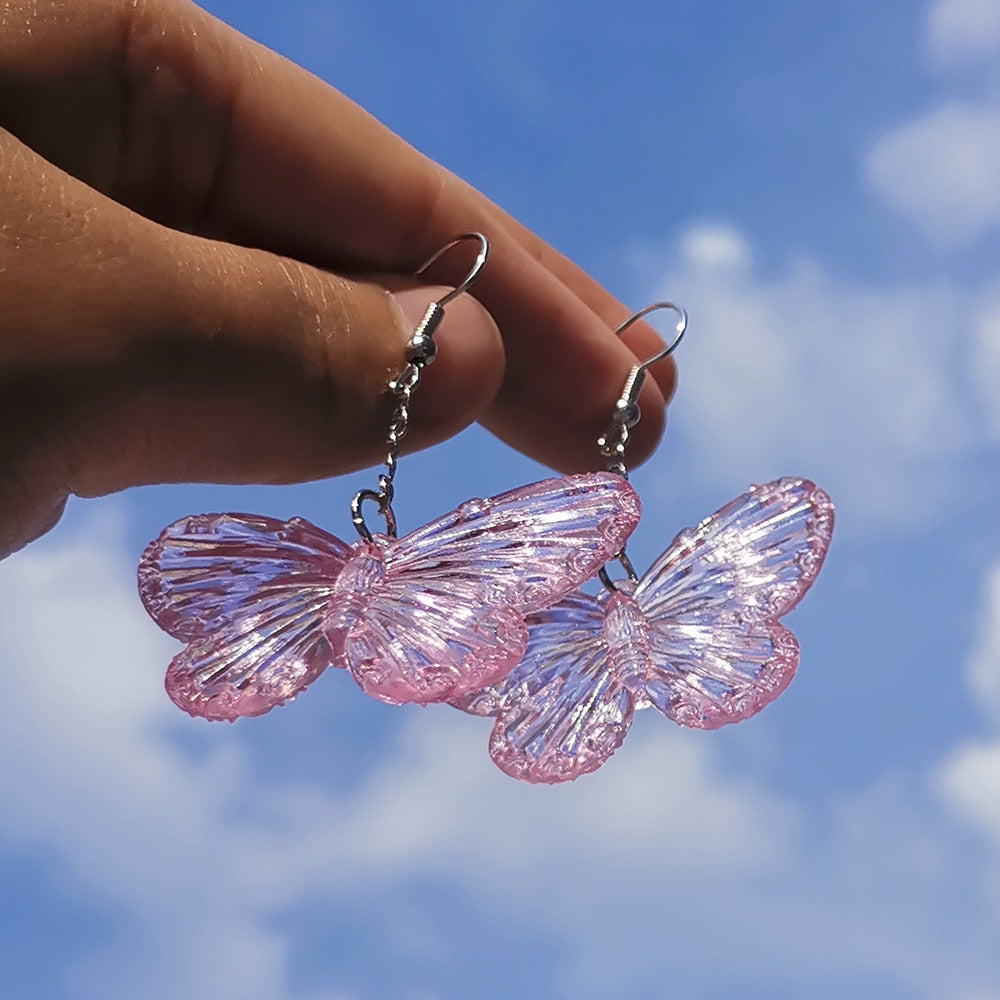 ZX Transparent Resin Butterfly Big Statement Drop Earrings for Women Girls Cute Animial Hanging Earrings Wholesale Jewelry Gifts