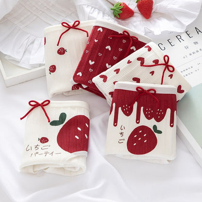 Giczi Cartoon Cotton Women's Panties Sweet Breathable Underwear Lovely Strawberry Briefs Girls Underpants Skin-Friendly Lingerie