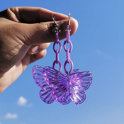 ZX Transparent Resin Butterfly Big Statement Drop Earrings for Women Girls Cute Animial Hanging Earrings Wholesale Jewelry Gifts