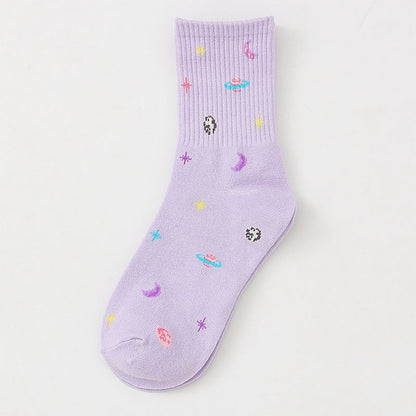 Harajuku Moon Stars Socks Women Funny Socks Cotton Japanese Creative Warm Cute Novelty Casual Streetwear Pink Korean Hot 35-40