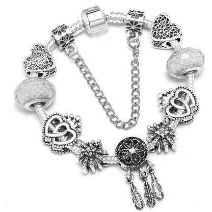 BAOPON Dropshipping Vintage Silver Color Charms Bracelets for Women DIY Crystal Beads Brand Bracelets Women Pulseira Jewelry