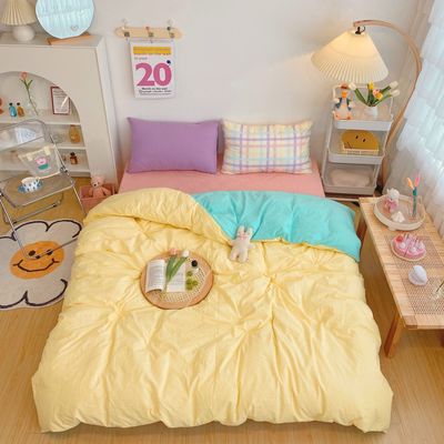 Kawaii Fashion Rainbow Bedding Set 100% Cotton Flat Bed Sheet And Pillowcases Luxury Korean Style Princess Full Queen Bed Sets