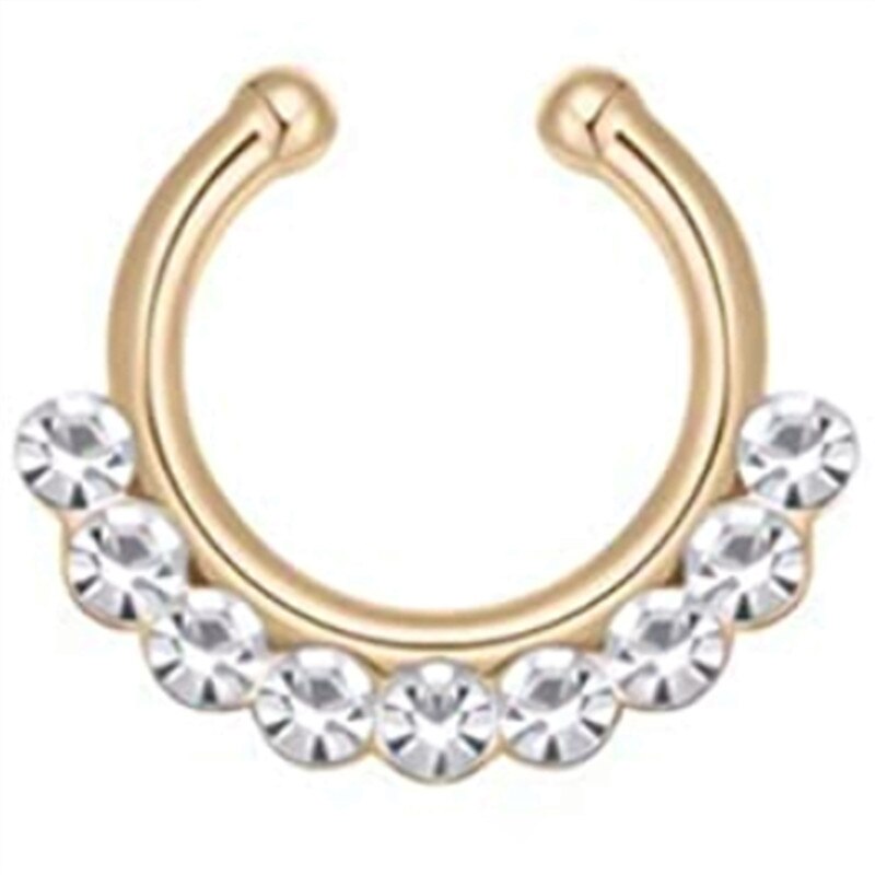 1/2Piece Stainless Stell Fake Nose Ring Septum Piercing Jewelry Crystal Fake Septum Piercing Ring Bulk Faux Nose Piercing Lot