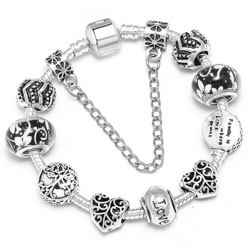 BAOPON Dropshipping Vintage Silver Color Charms Bracelets for Women DIY Crystal Beads Brand Bracelets Women Pulseira Jewelry