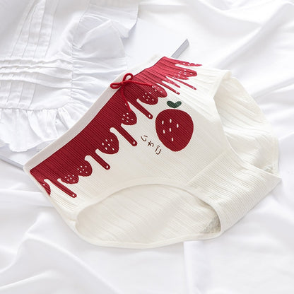 Giczi Cartoon Cotton Women's Panties Sweet Breathable Underwear Lovely Strawberry Briefs Girls Underpants Skin-Friendly Lingerie