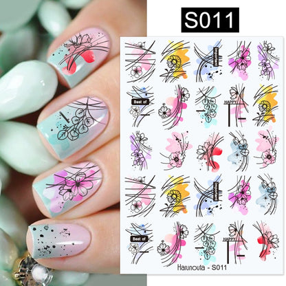 Harunouta Simple Flowers 3D Nail Stickers Gold Heart French Tip Lines Leopard Print Design Adhesive Sliders Manicure Nail Decals