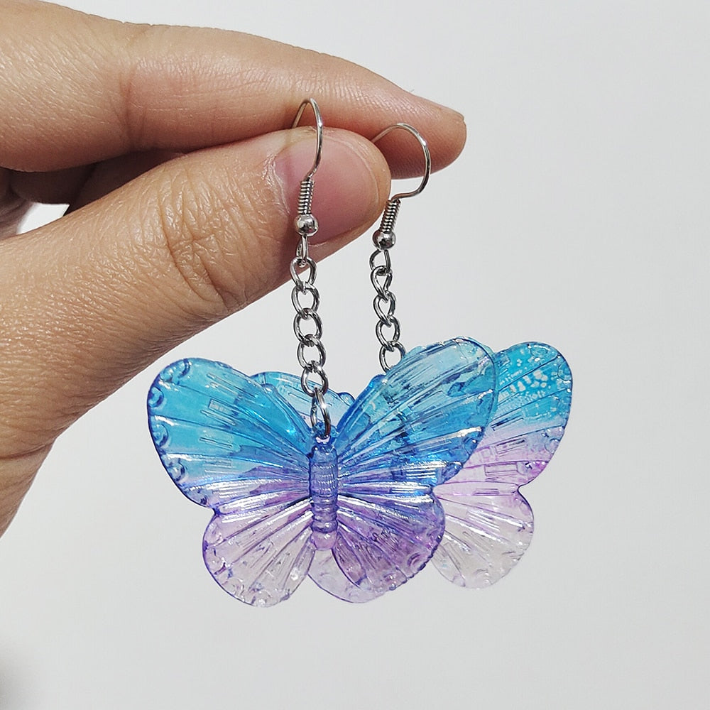 ZX Transparent Resin Butterfly Big Statement Drop Earrings for Women Girls Cute Animial Hanging Earrings Wholesale Jewelry Gifts