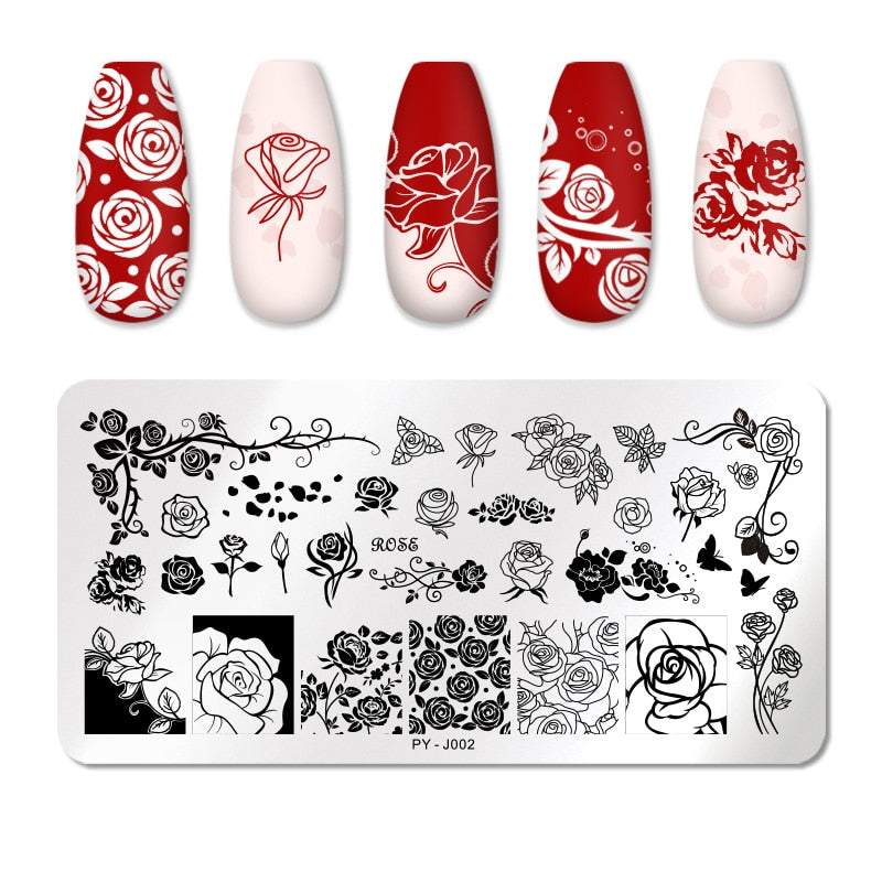 PICT YOU Rose Flower Nail Stamping Plates  Line Pictures Nail Art Plate Stamp Template Marble Leaves Image Printing Plates Tools