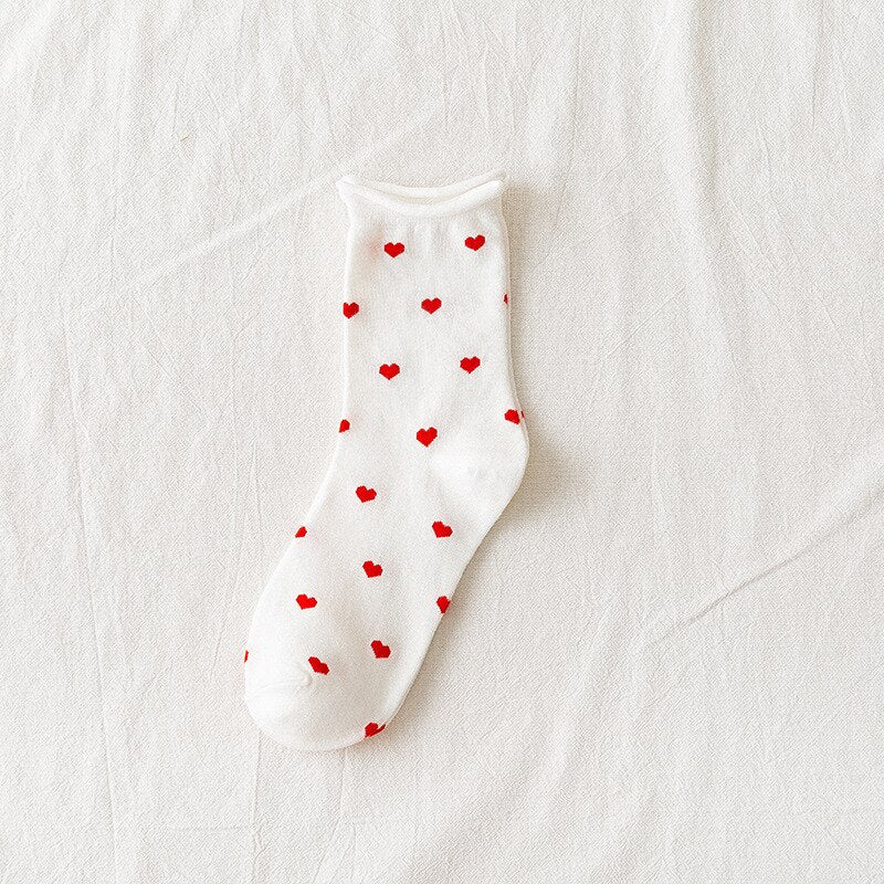 Women Socks Cotton Cartoon Heart Flower Prints Socks Cute Animal Funny Ankle Socks Ladies Invisible Socks Dropship White Soks