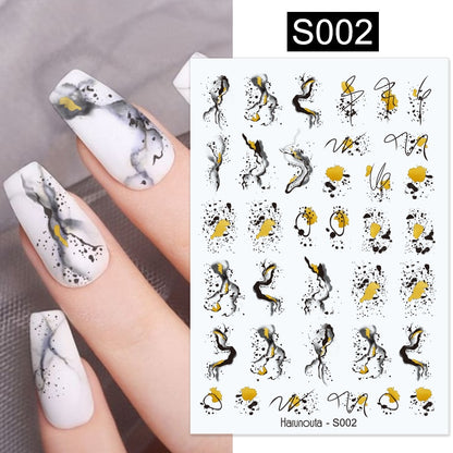 Harunouta Simple Flowers 3D Nail Stickers Gold Heart French Tip Lines Leopard Print Design Adhesive Sliders Manicure Nail Decals