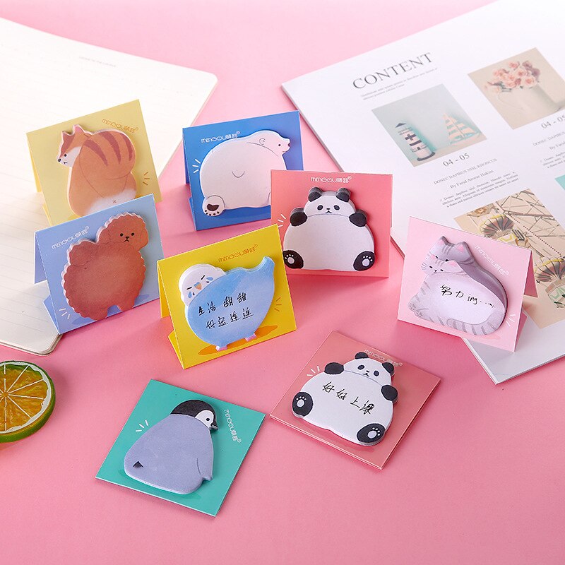 Mengtai 30sheets Cute Animal butt Sticky Notes Memo Pad Bookmarks kawaii Cat Penguin N Times Sticky Office Stationery Supply