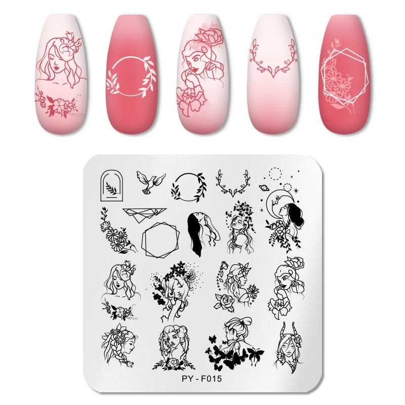 PICT YOU Rose Flower Nail Stamping Plates  Line Pictures Nail Art Plate Stamp Template Marble Leaves Image Printing Plates Tools