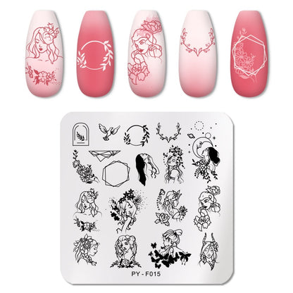PICT YOU Rose Flower Nail Stamping Plates  Line Pictures Nail Art Plate Stamp Template Marble Leaves Image Printing Plates Tools