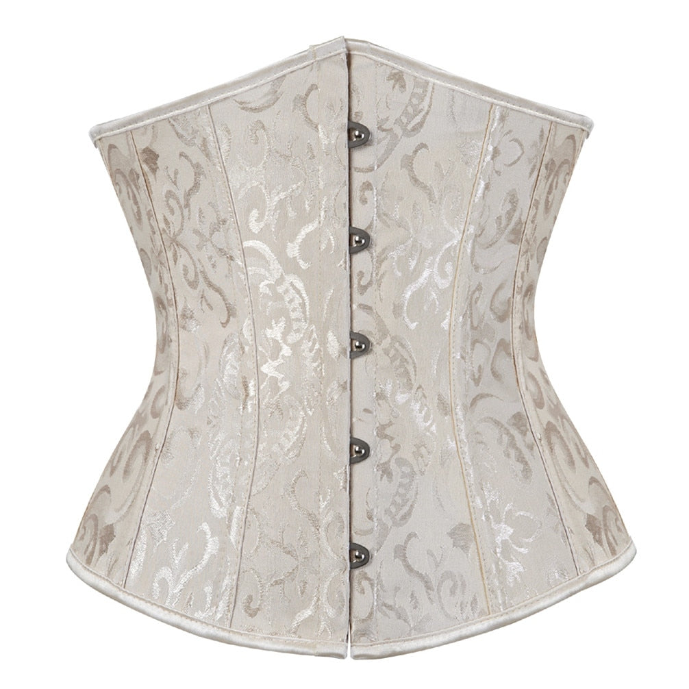 Underbust Corset Women's Underwear Waist Slimming Body Shaper Corset Top for Women Steampunk Lace-up Corset Belt White