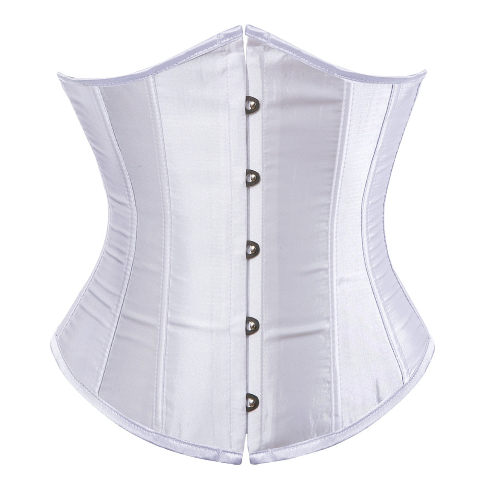 Underbust Corset Women's Underwear Waist Slimming Body Shaper Corset Top for Women Steampunk Lace-up Corset Belt White