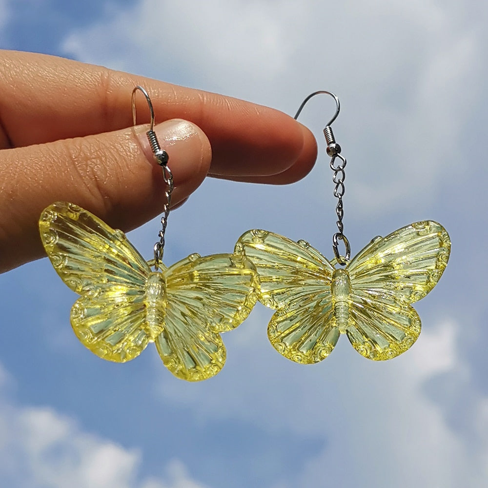 ZX Transparent Resin Butterfly Big Statement Drop Earrings for Women Girls Cute Animial Hanging Earrings Wholesale Jewelry Gifts