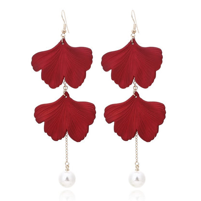New Arrival Vintage Women Dangle Earrings Rose Petal Long Tassel Earrings Female Korean Jewelry Red Earrings