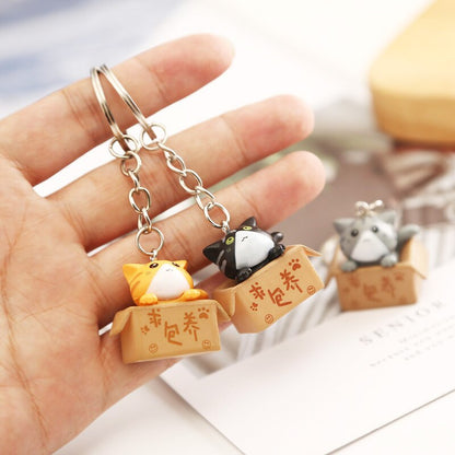 Cute Little Box Cat Key Chain Women Men Kawaii Kitten Car Keychain Fashion Letter Keyring Animal Jewelry Dating Anniversary Gift