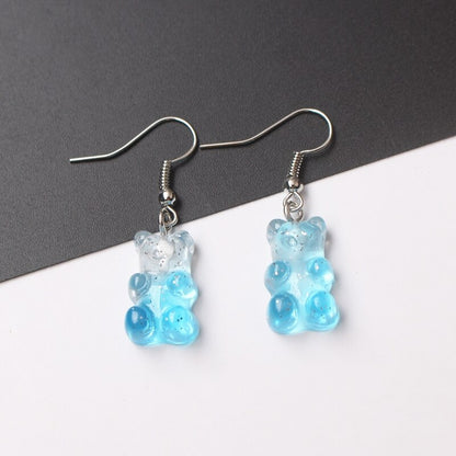Creative Cute Candy Colorful Animal Gummy Bear Earrings Minimalism Cartoon Design Female Ear Hooks Danglers Jewelry Kids Gift